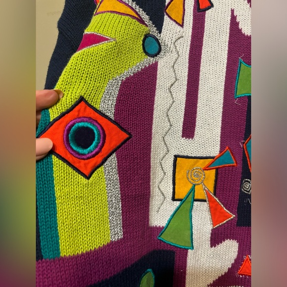 I.B. DIFFUSION Vintage 90’s Retro Abstract Pattern Vibrant Multi Colour Sweater - Picture 4 of 6